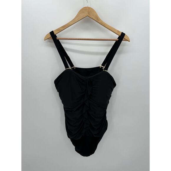 Lands' End Bathing Suit Women 18W Black Ruched One Piece Modest Removable Straps - Picture 1 of 8